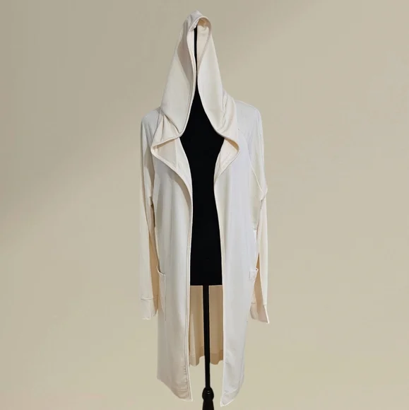 GO COUTURE Women's Hooded Cardigan Duster Cream XL - Picture 3 of 11